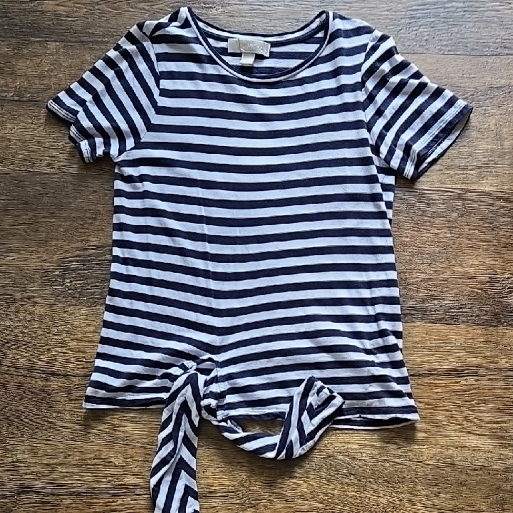 Michael Kors Navy and White Striped Front-Tie Top Size Small